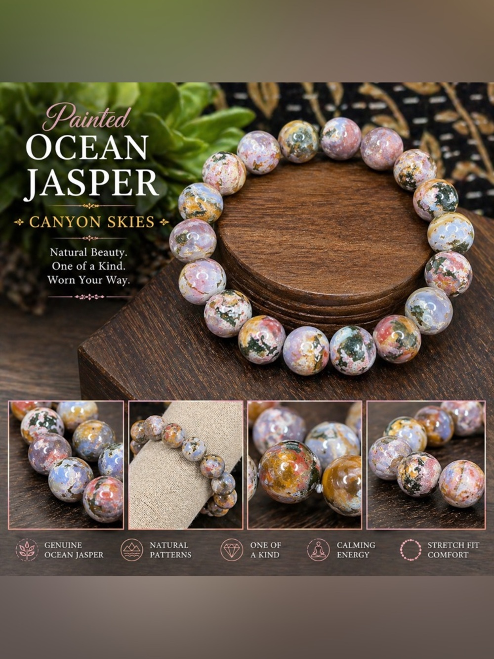 Painted Ocean Jasper – Canyon Skies (12-13mm) Price is for one